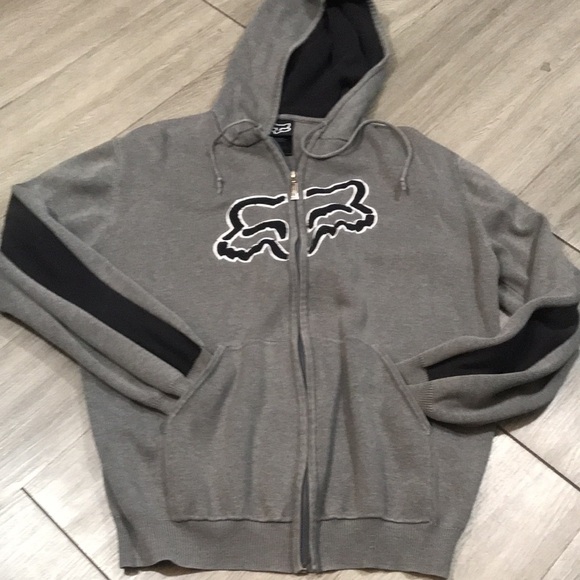 Fox Racing Gray Embroidered Insignia Kangaroo Pocket Hooded Sweater size M - Picture 4 of 9
